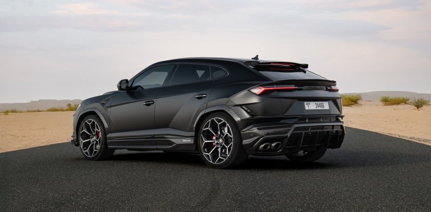 Lamborghini Urus Performante grey rear three-quarter view