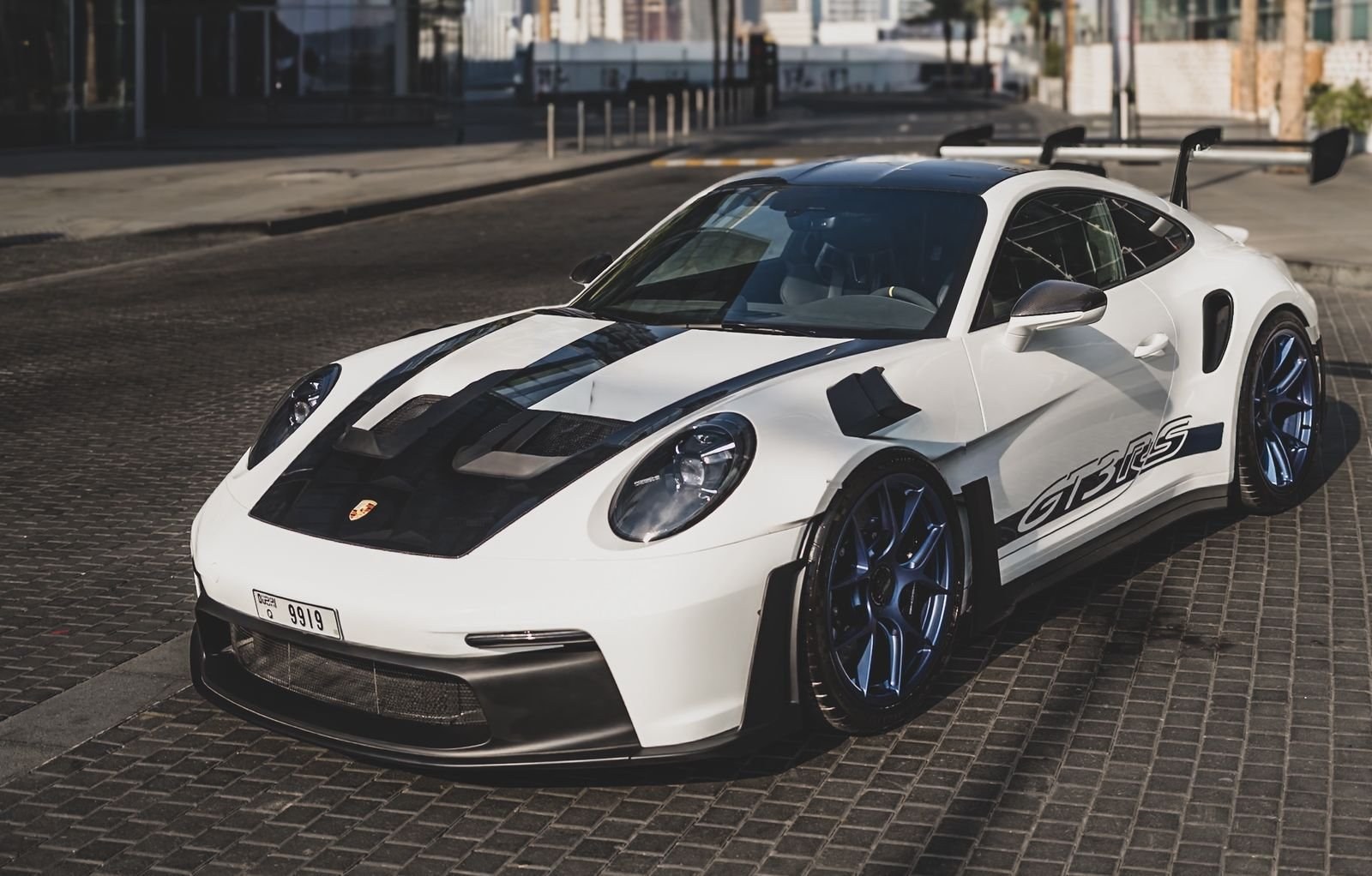 Porsche 911 GT3 RS white front three-quarter view