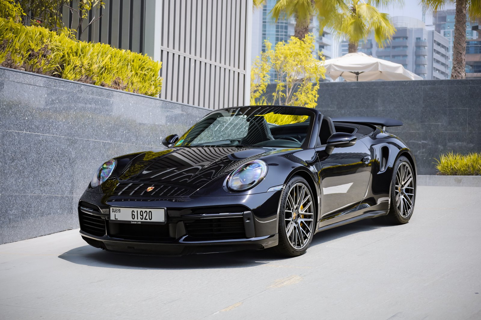Porsche 911 Turbo S Cabriolet black front view