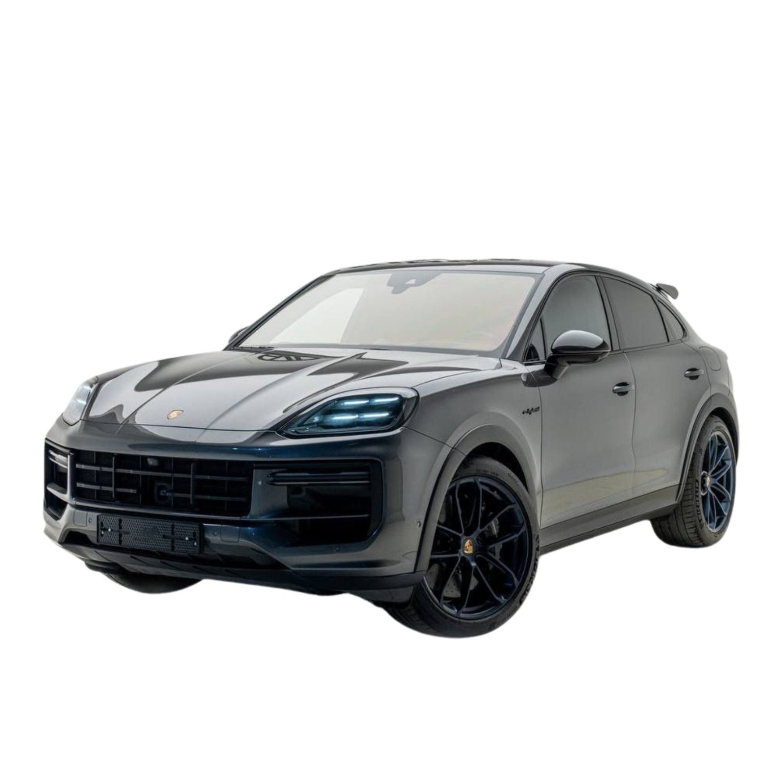 Porsche Cayenne Turbo E-Hybrid graphite — trois-quarts avant, gris
